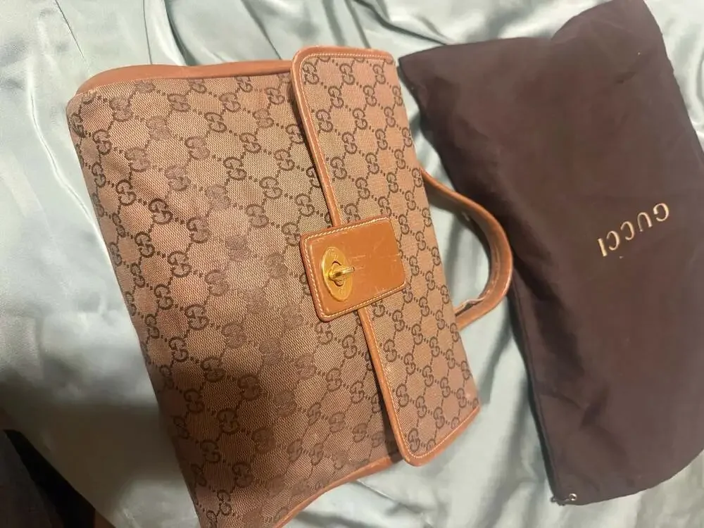 Vintage Gucci Monogram Brown Leather Top Handle Handbag 000.101.0274